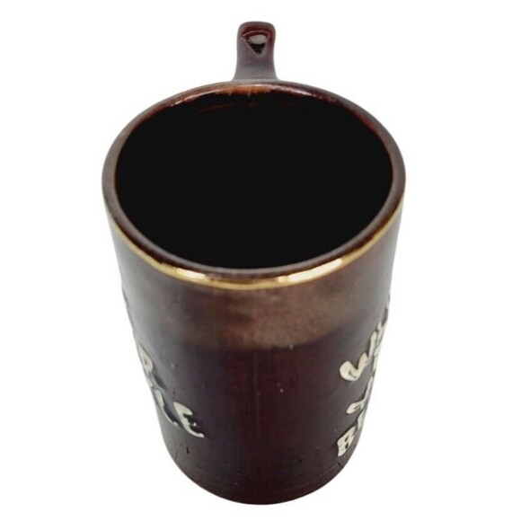 Vintage "Whistle For Your Beer" "Wet Your Whistle" Redware Beer Mug Brown Drip - Picture 5 of 11